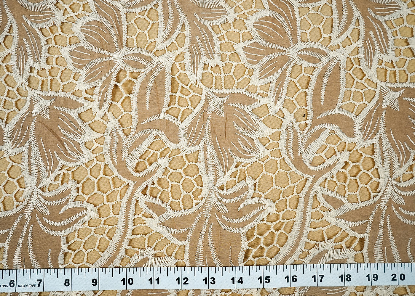 Beige Imported Crepe Fabric With All Over Cutwork 15820