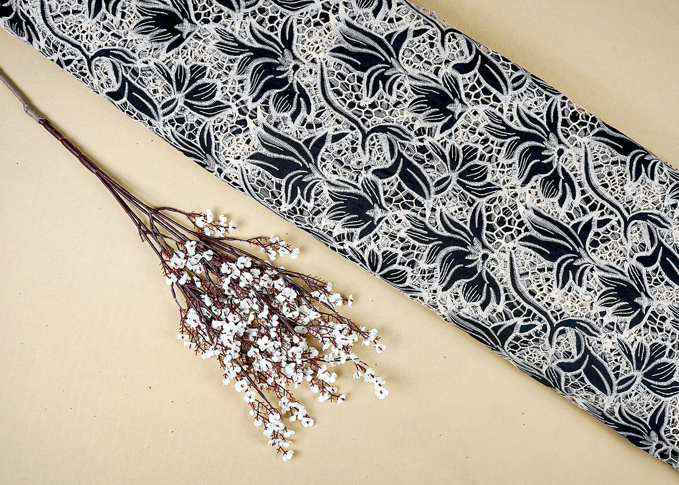 Black Imported Crepe Fabric With All Over Cutwork 15821