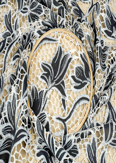 Black Imported Crepe Fabric With All Over Cutwork 15821
