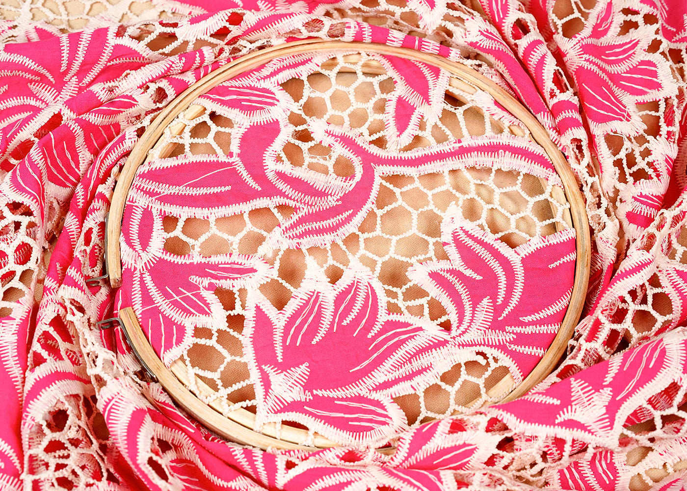 Pink Imported Crepe Fabric With All Over Cutwork 15823