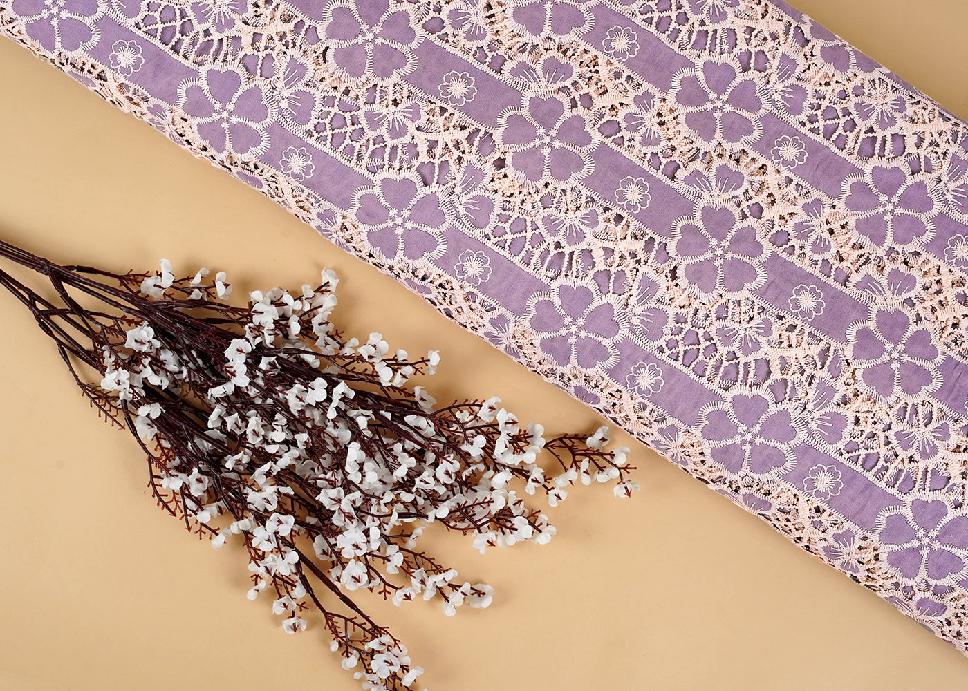 Lavender Imported Crepe Fabric With All Over Cutwork 15824