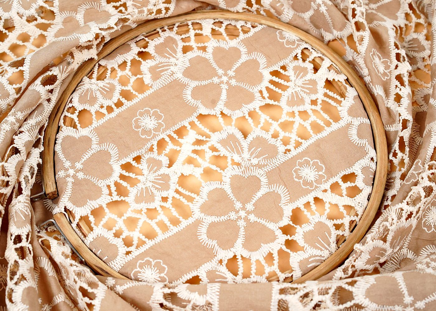 Beige Imported Crepe Fabric With All Over Cutwork 15825