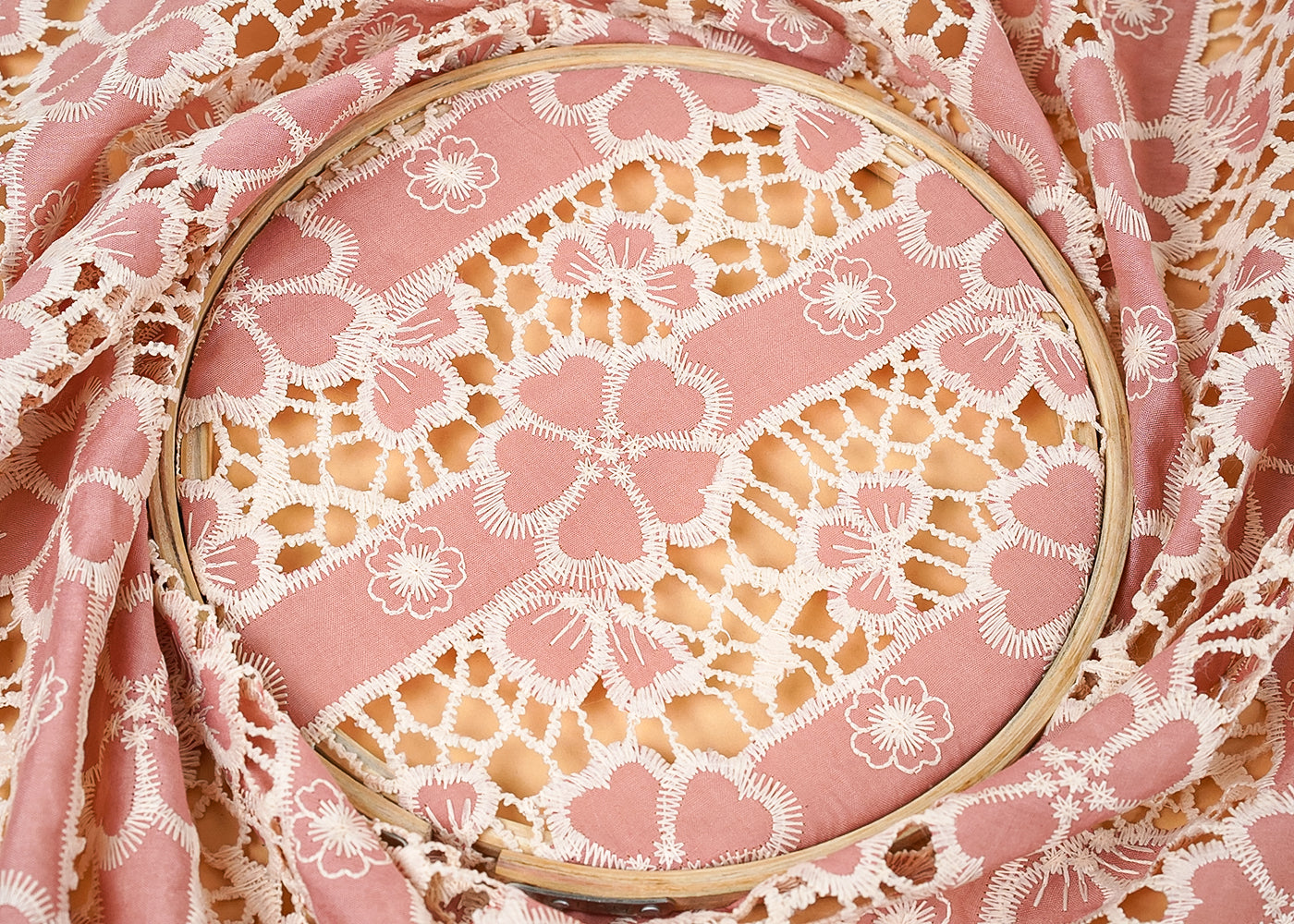 Baby Pink Imported Crepe Fabric With All Over Cutwork 15826