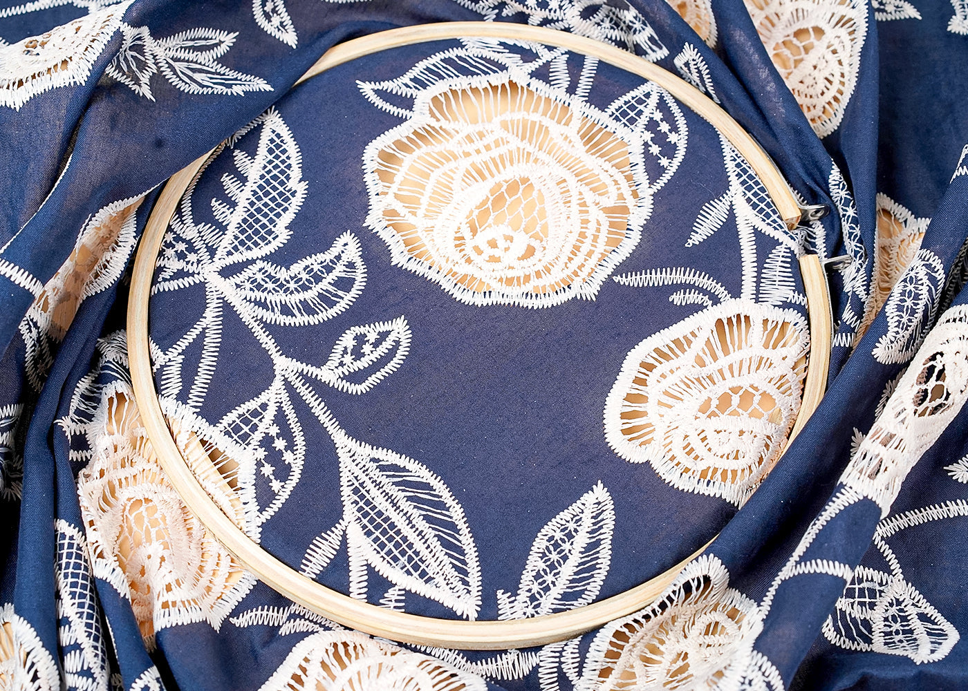Navy Blue Imported Crepe Fabric With All Over Cutwork 15827