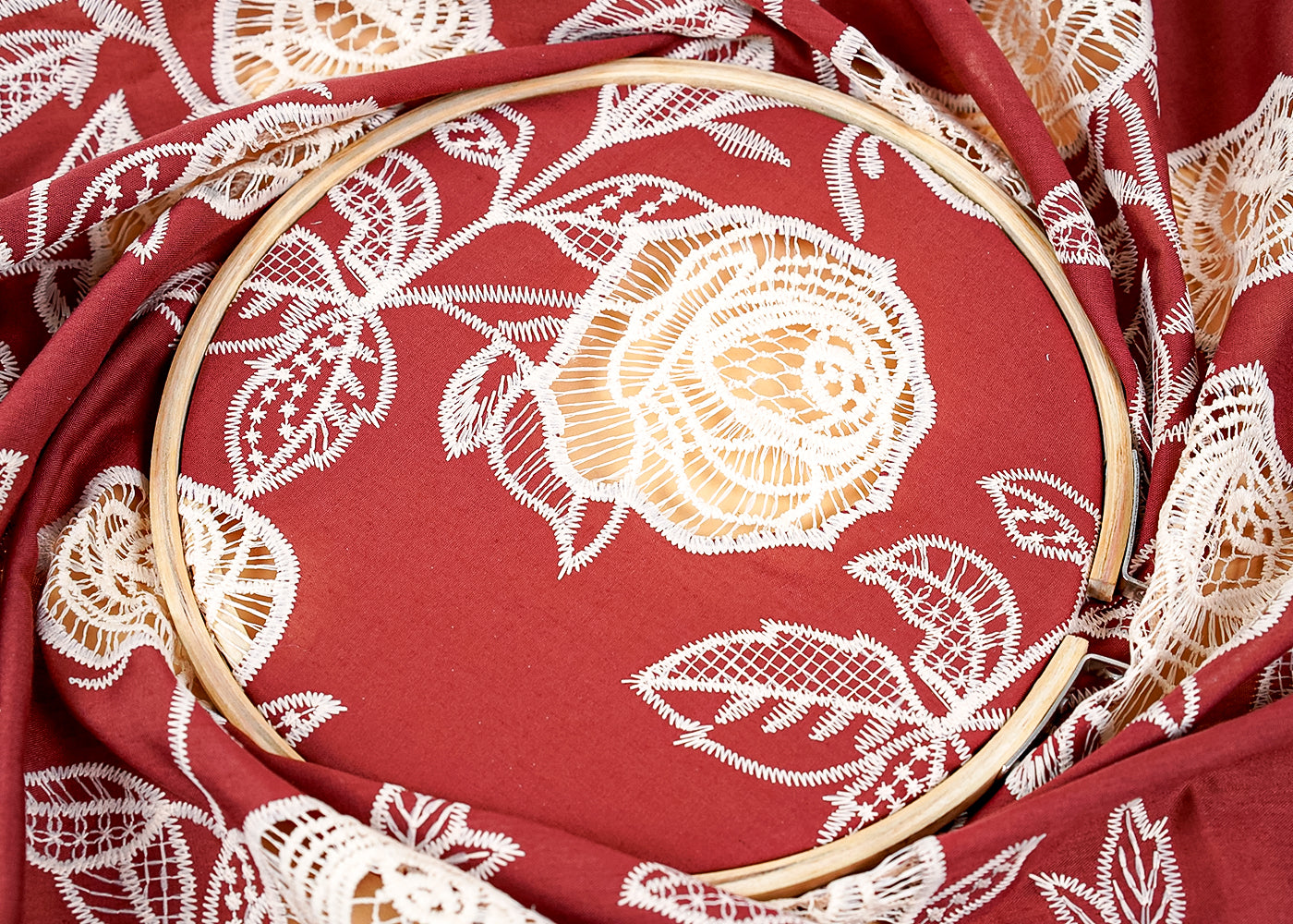Wine Imported Crepe Fabric With All Over Cutwork 15828