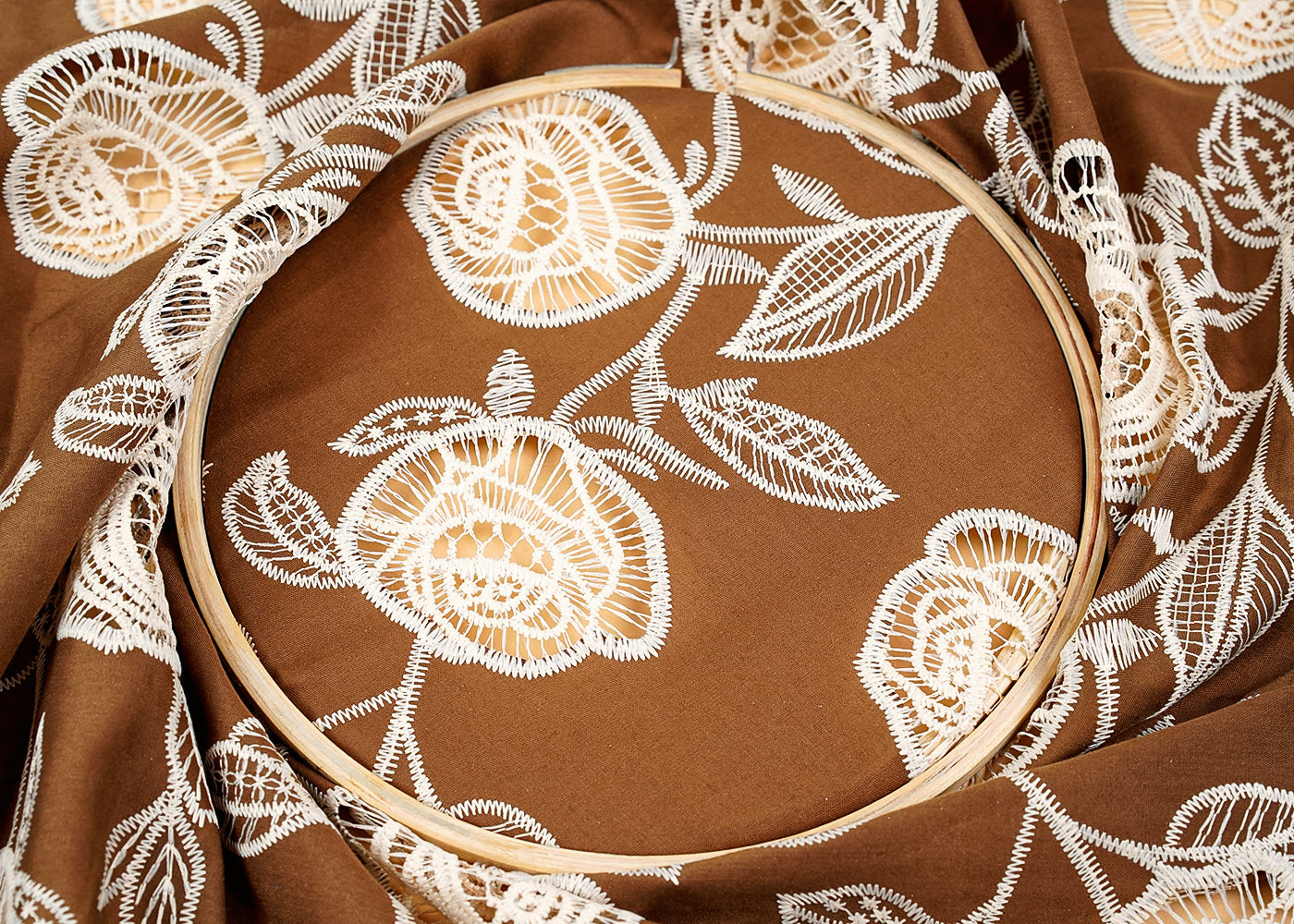 Brown Imported Crepe Fabric With All Over Cutwork 15829