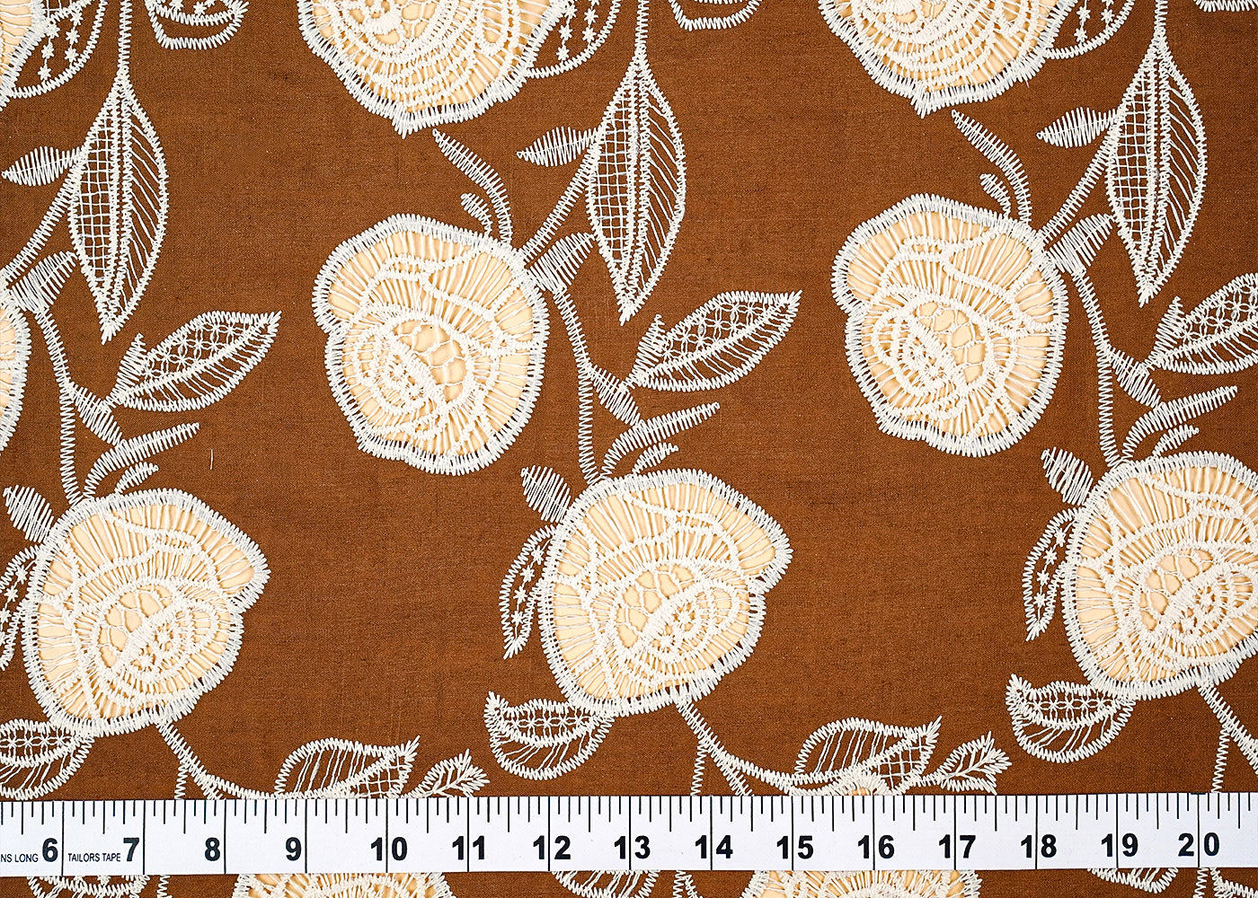 Brown Imported Crepe Fabric With All Over Cutwork 15829