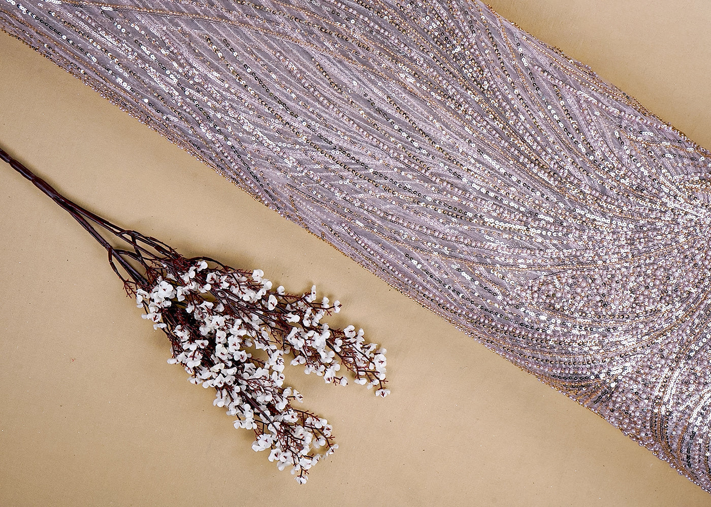 Onion Imported Net Fabric with All-Over Bead and Sequin Work 15831