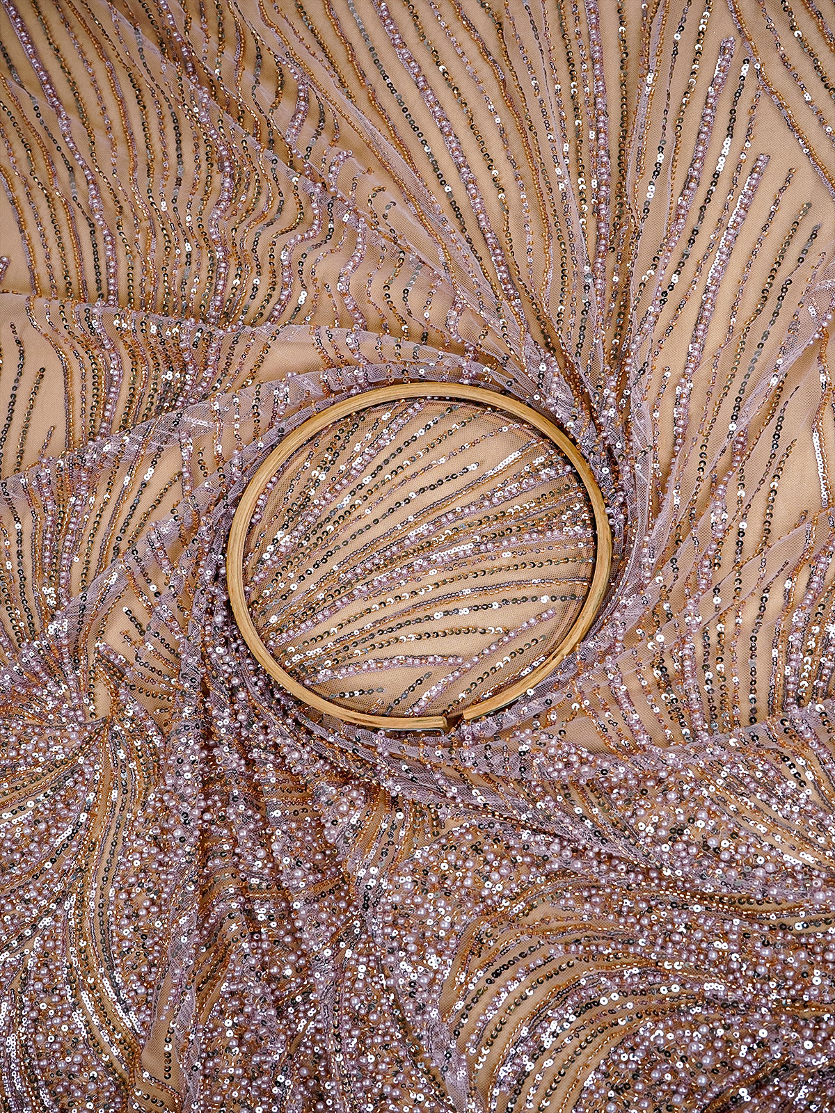 Onion Imported Net Fabric with All-Over Bead and Sequin Work 15831
