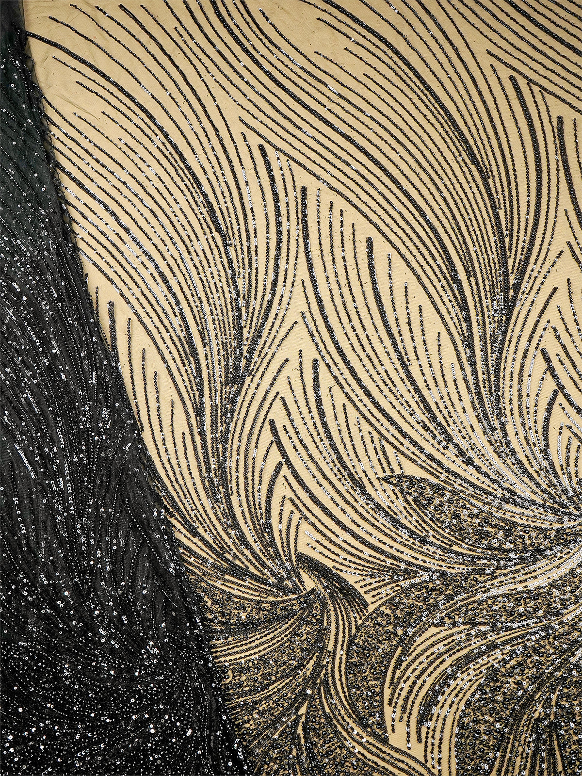 Black Imported Net Fabric with All-Over Bead and Sequin Work 15832