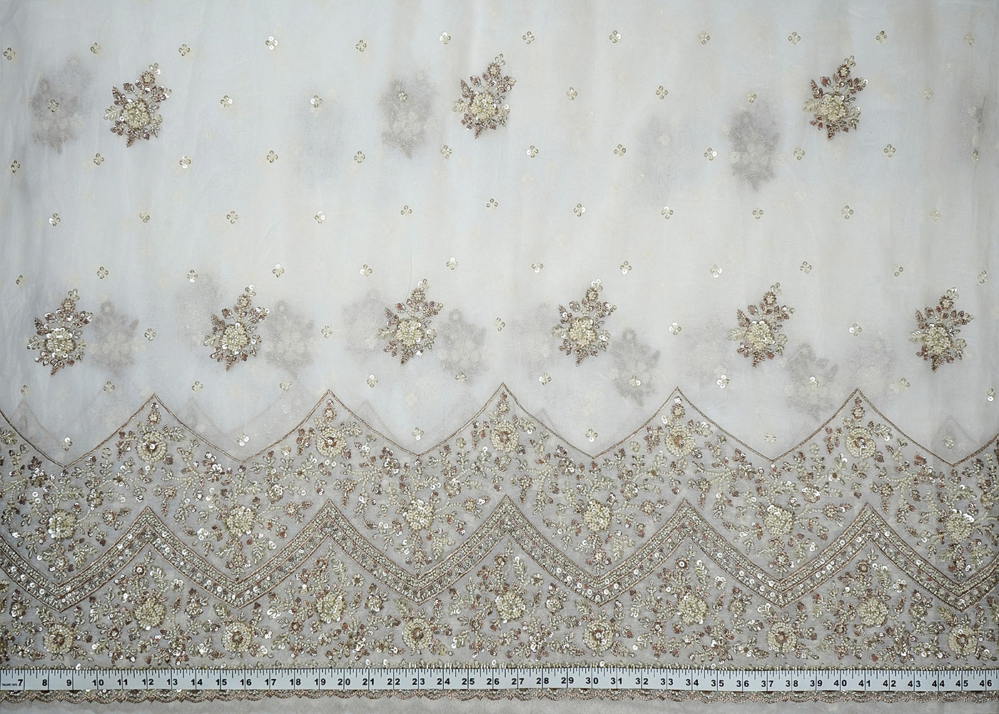 Dyeable Georgette White Fabric with All-Over Zari, Sequins, and Bead Work with One-Side Heavy Border 15843