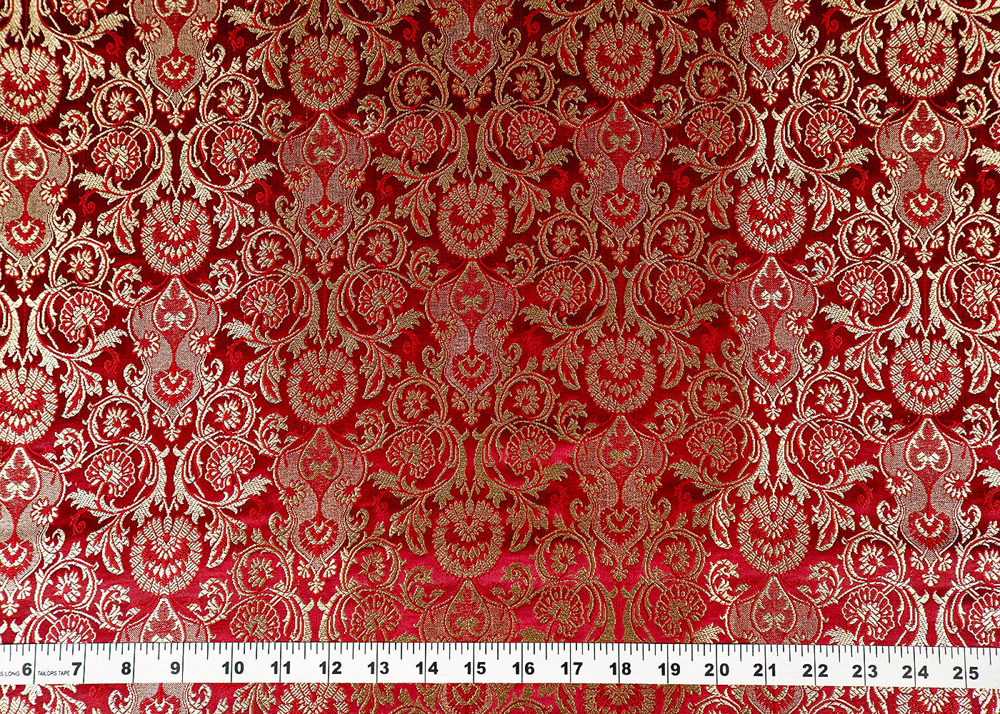 Maroon Banarasi Brocade Fabric With Allover Golden Zari Handloom 15874