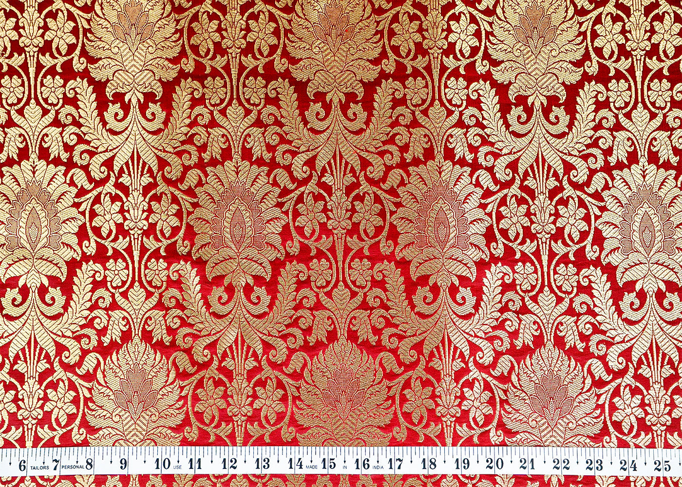 Maroon Banarasi Brocade Fabric with Allover Golden Zari Handloom 15877