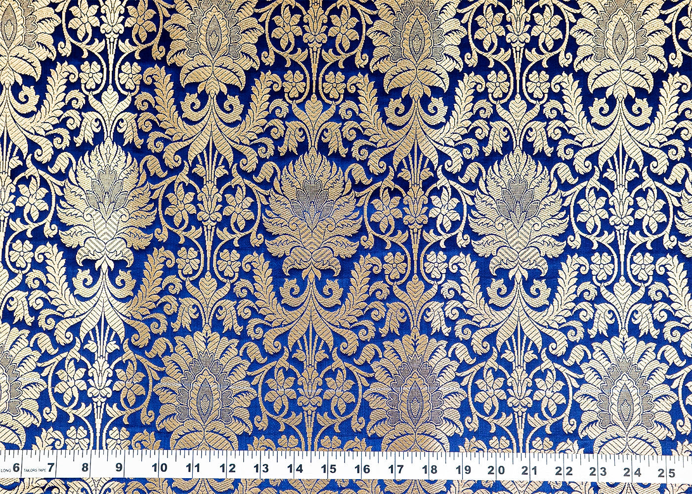 Navy Blue Banarasi Brocade Fabric with Allover Golden Zari Handloom 15879