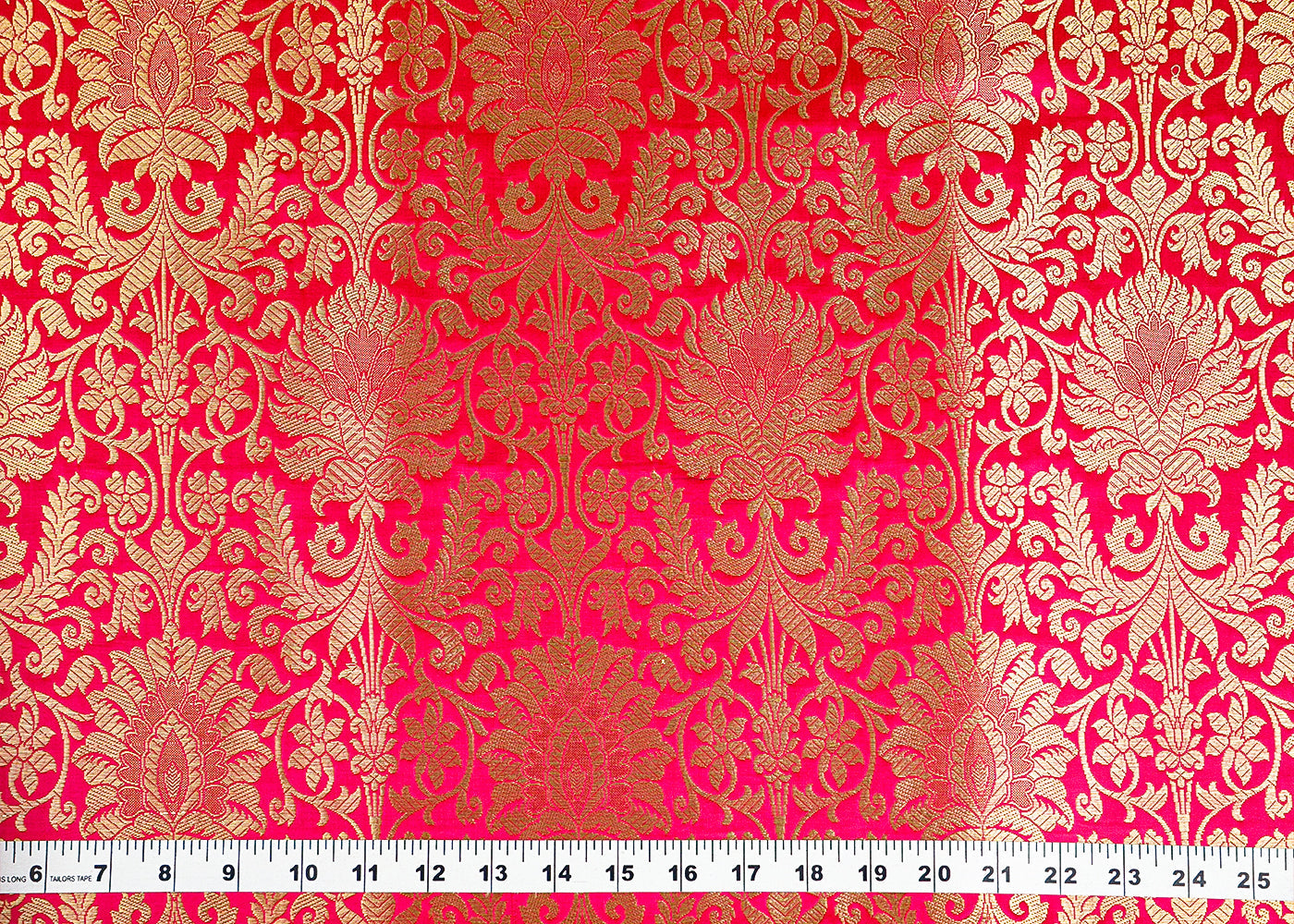 Magenta Banarasi Brocade Fabric with Allover Golden Zari Handloom 15880
