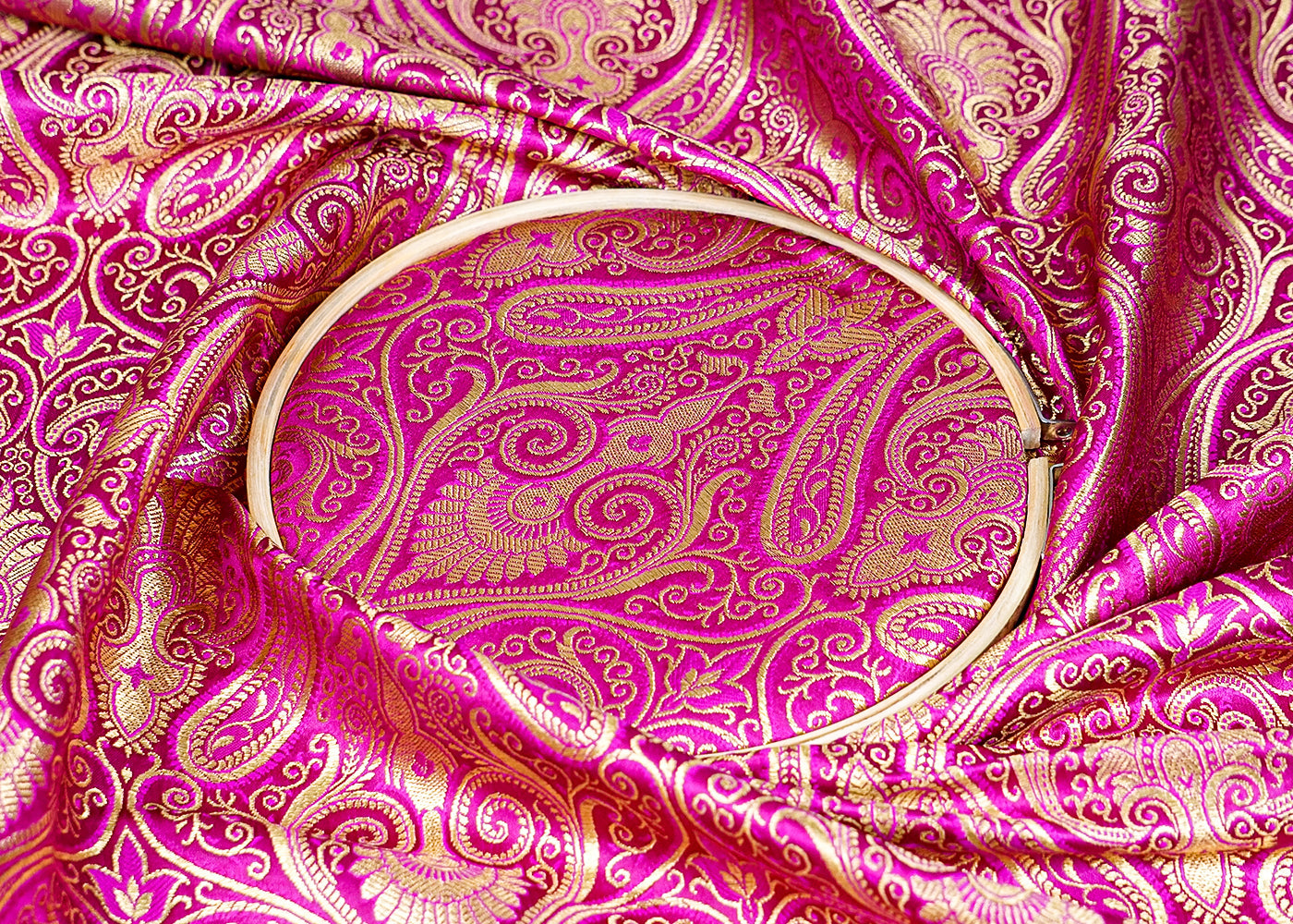 Purple Banarasi Brocade Fabric with Allover Golden Zari Handloom 15881