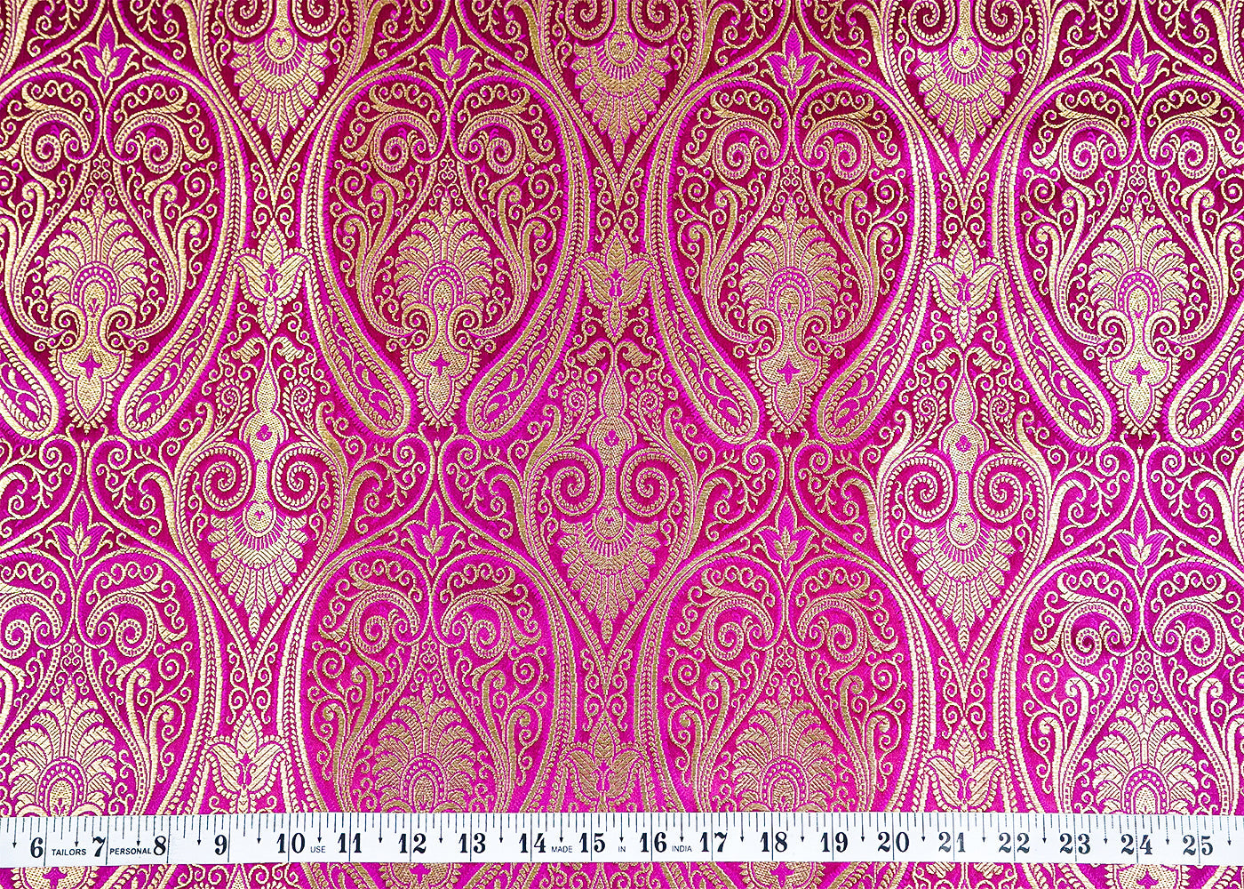 Purple Banarasi Brocade Fabric with Allover Golden Zari Handloom 15881