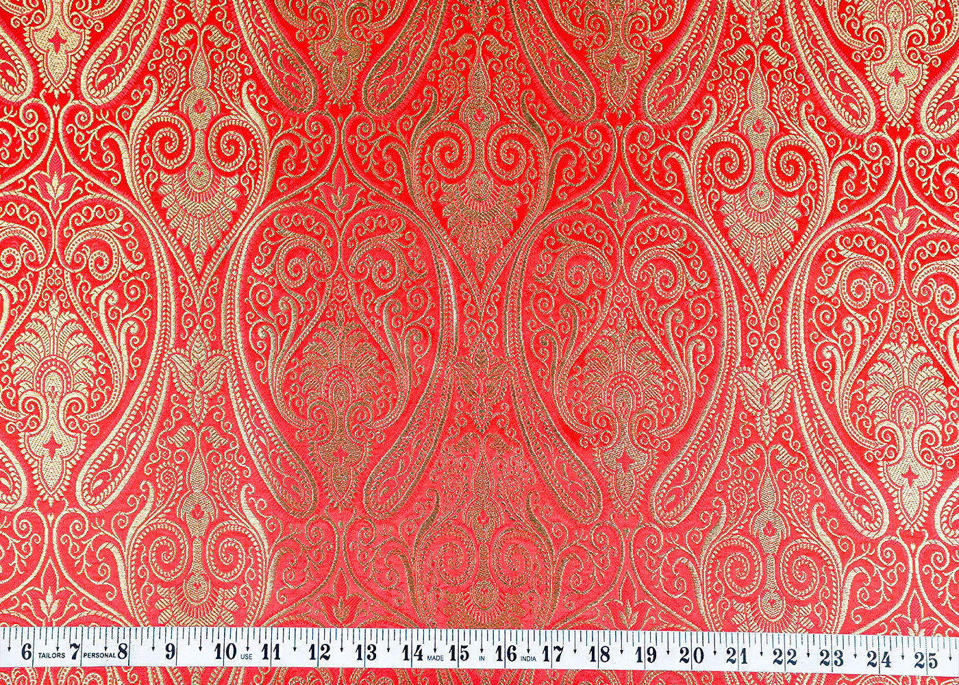 Gajri Banarasi Brocade Fabric With Allover Golden Zari Handloom 15882