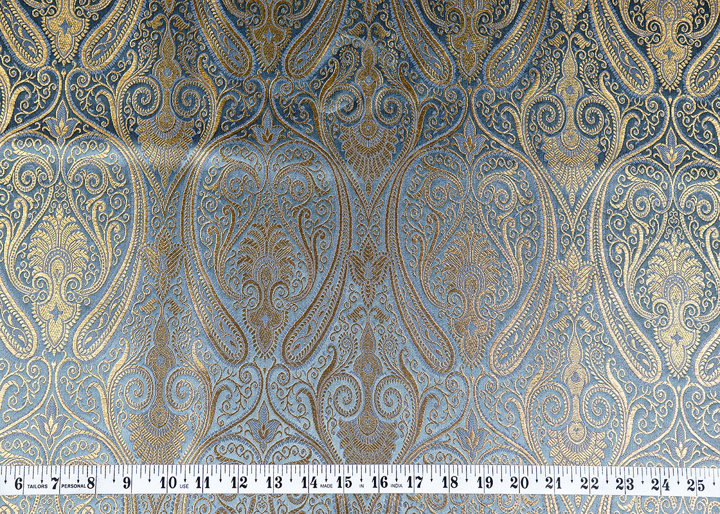 Grey Banarasi Brocade Fabric With Allover Golden Zari Handloom 15883