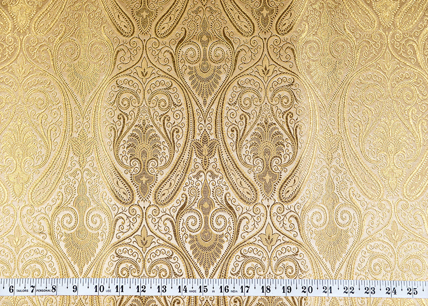 Golden Banarasi Brocade Fabric With Allover Golden Zari Handloom 15890