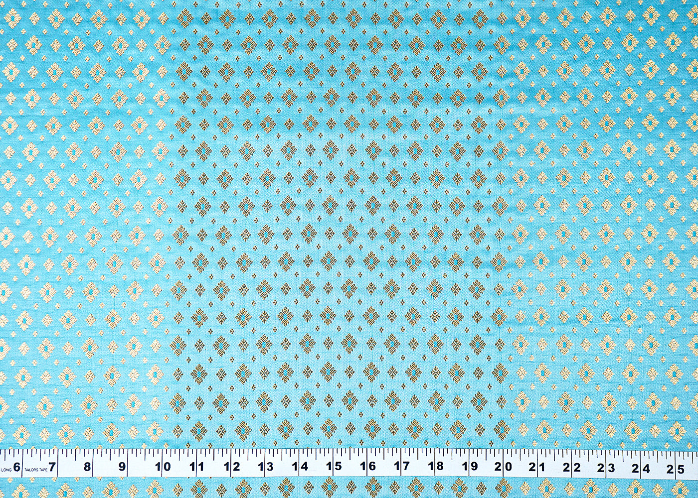 Sky Blue Banarasi Brocade Fabric With Allover Golden Zari Handloom 15893
