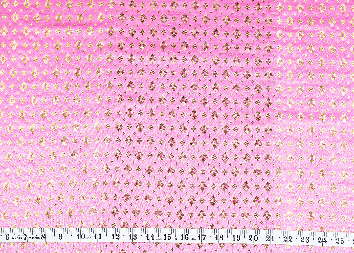Pink Banarasi Brocade Fabric With Allover Golden Zari Handloom 15894