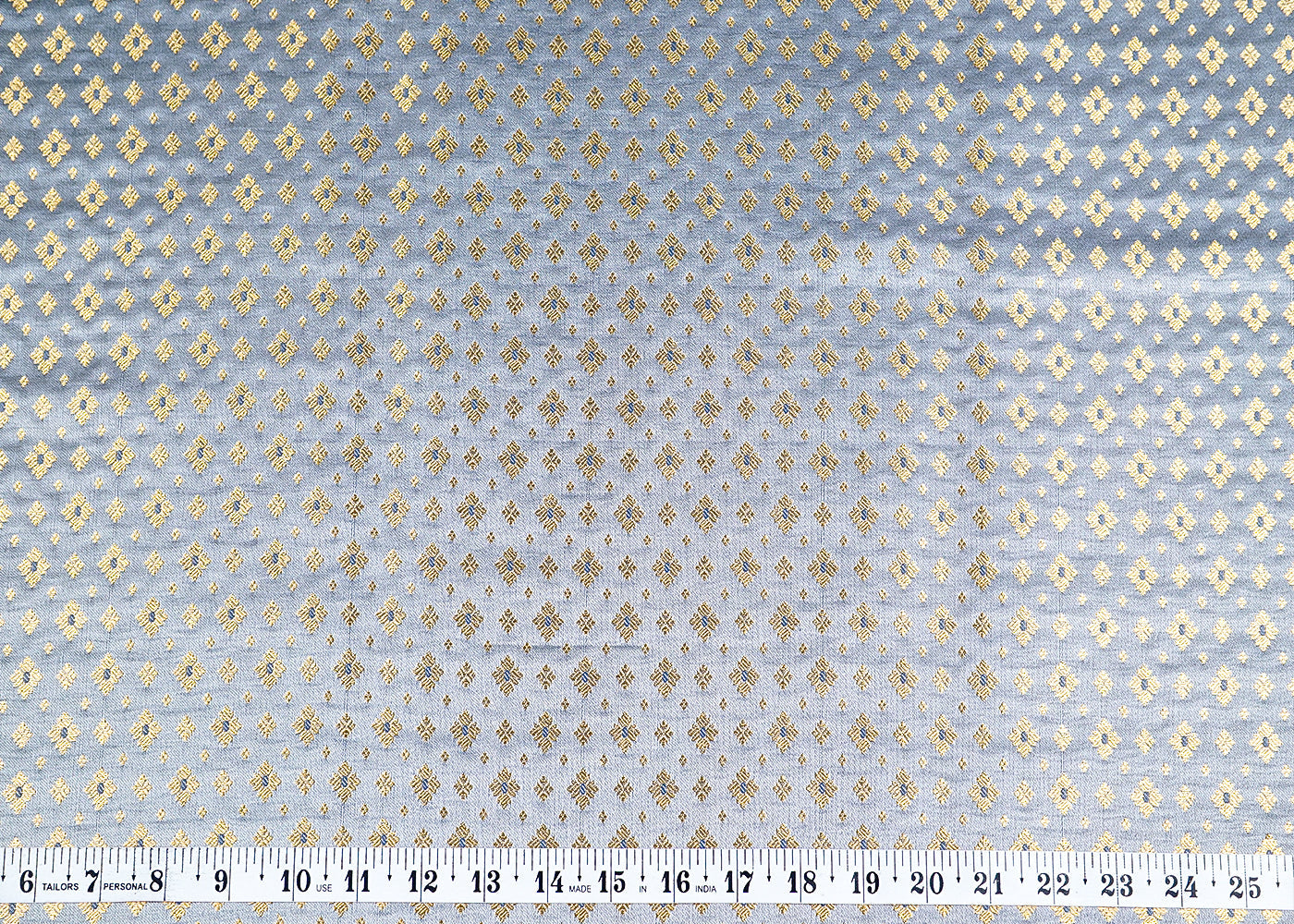 Grey Banarasi Brocade Fabric With Allover Golden Zari Handloom 15895