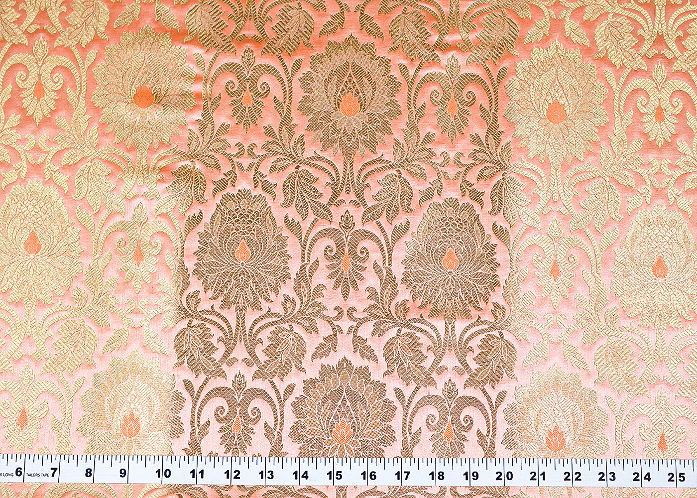 Peach Banarasi Brocade Fabric with Allover Golden Zari Handloom 15902