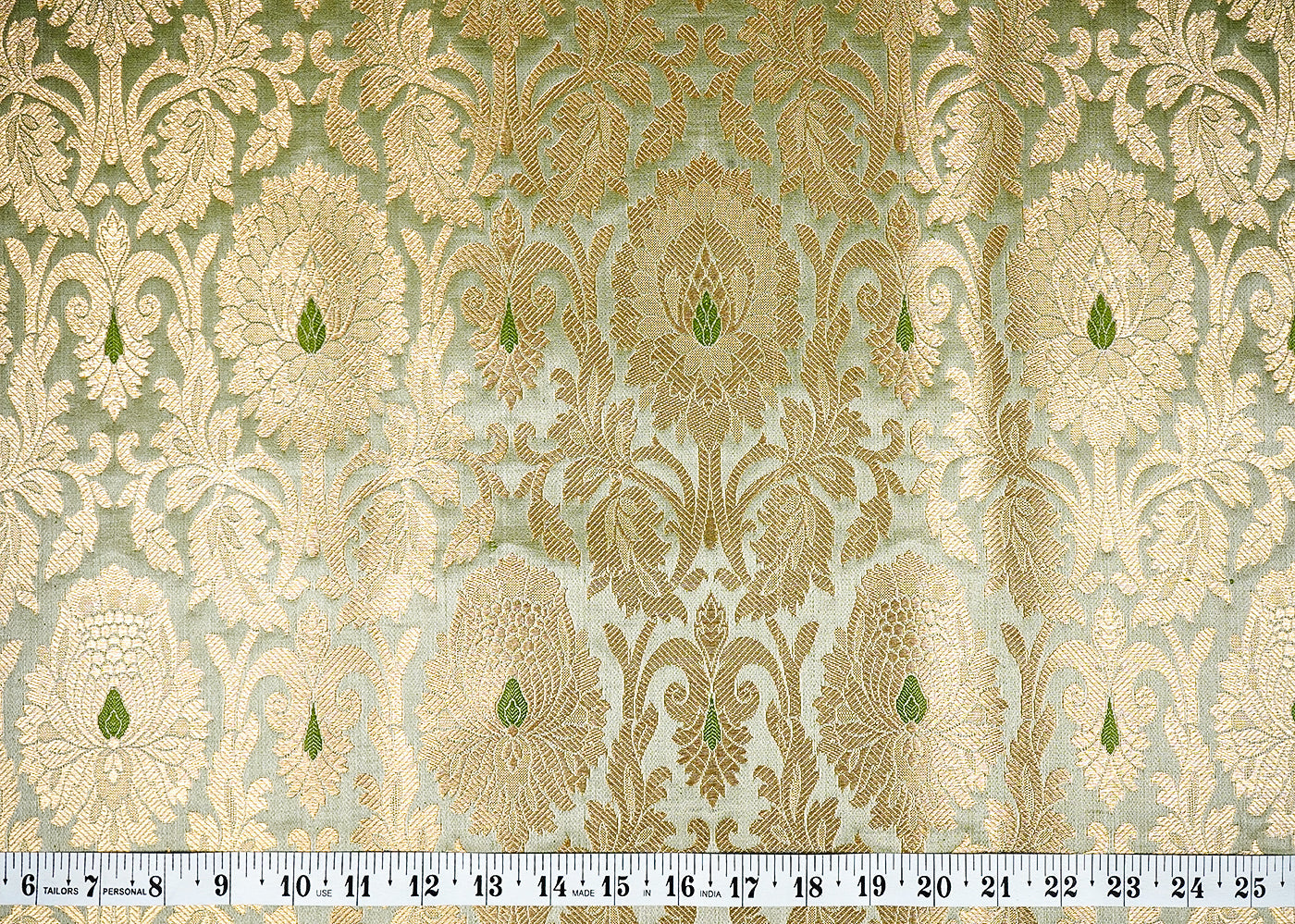 Pista Green Banarasi Brocade Fabric with Allover Golden Zari Handloom 15910
