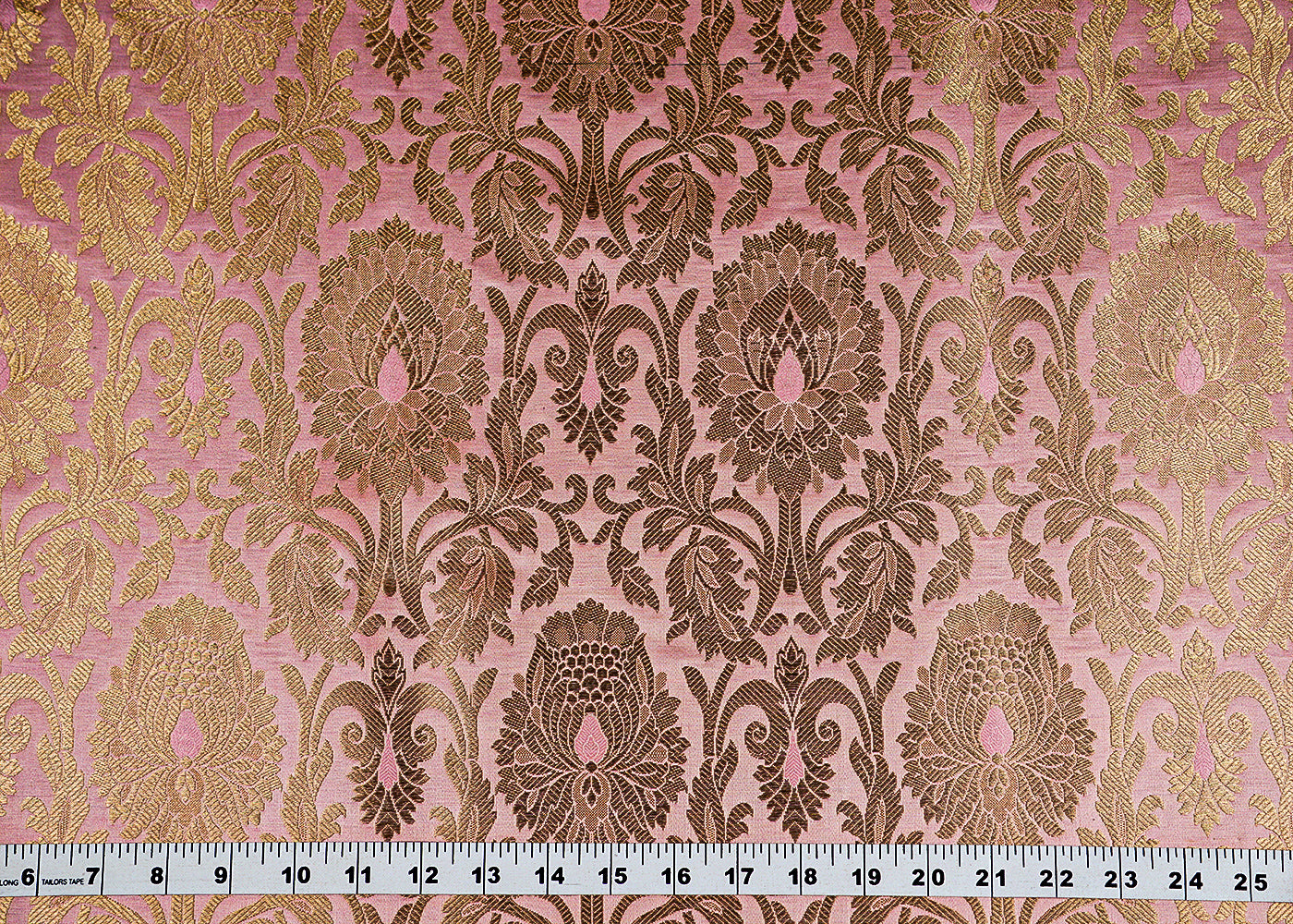 Baby Pink Banarasi Brocade Fabric with Allover Golden Zari Handloom 15915