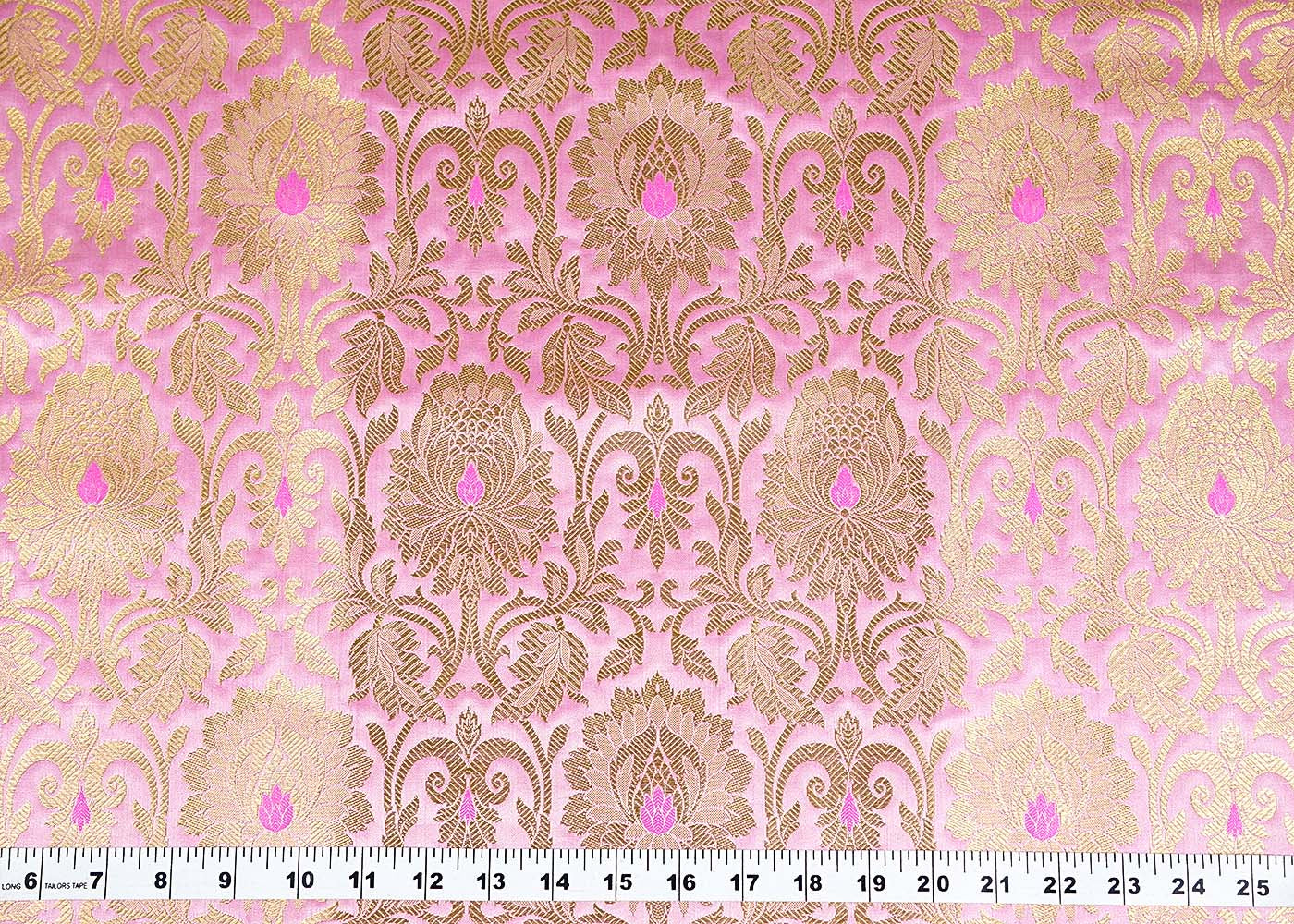 Light Pink Banarasi Brocade Fabric with Allover Golden Zari Handloom 15916