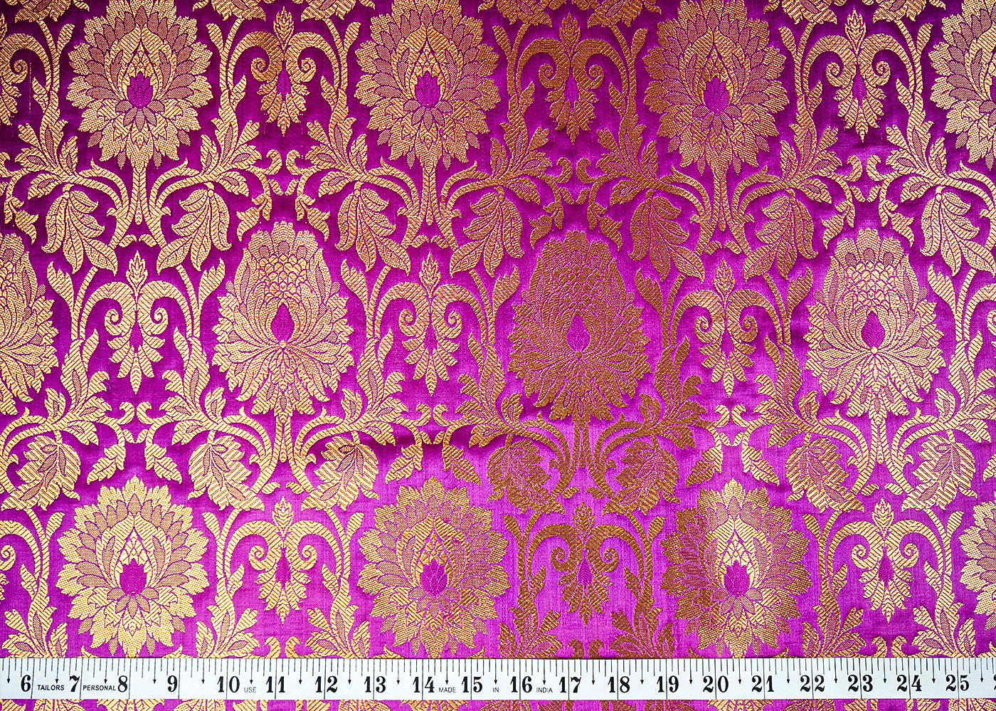 Purple Banarasi Brocade Fabric with Allover Golden Zari Handloom 15917