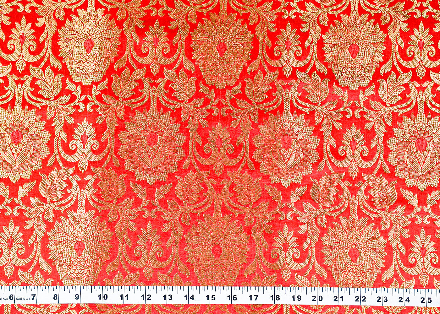 Gajri Banarasi Brocade Fabric With Allover Golden Zari Handloom 15918