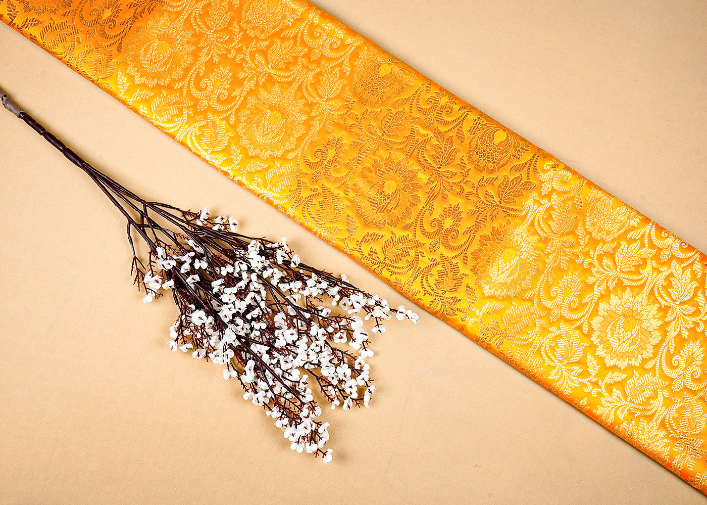 Yellow Banarasi Brocade Fabric with Allover Golden Zari Handloom 15921
