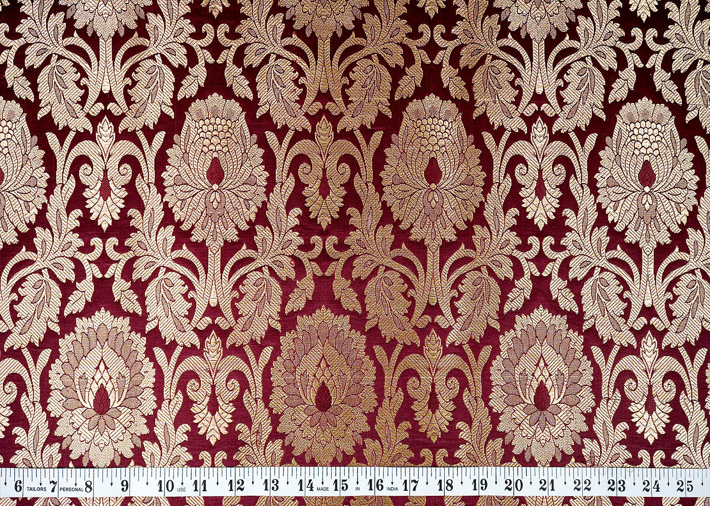 Maroon Banarasi Brocade Fabric with Allover Golden Zari Handloom 15924