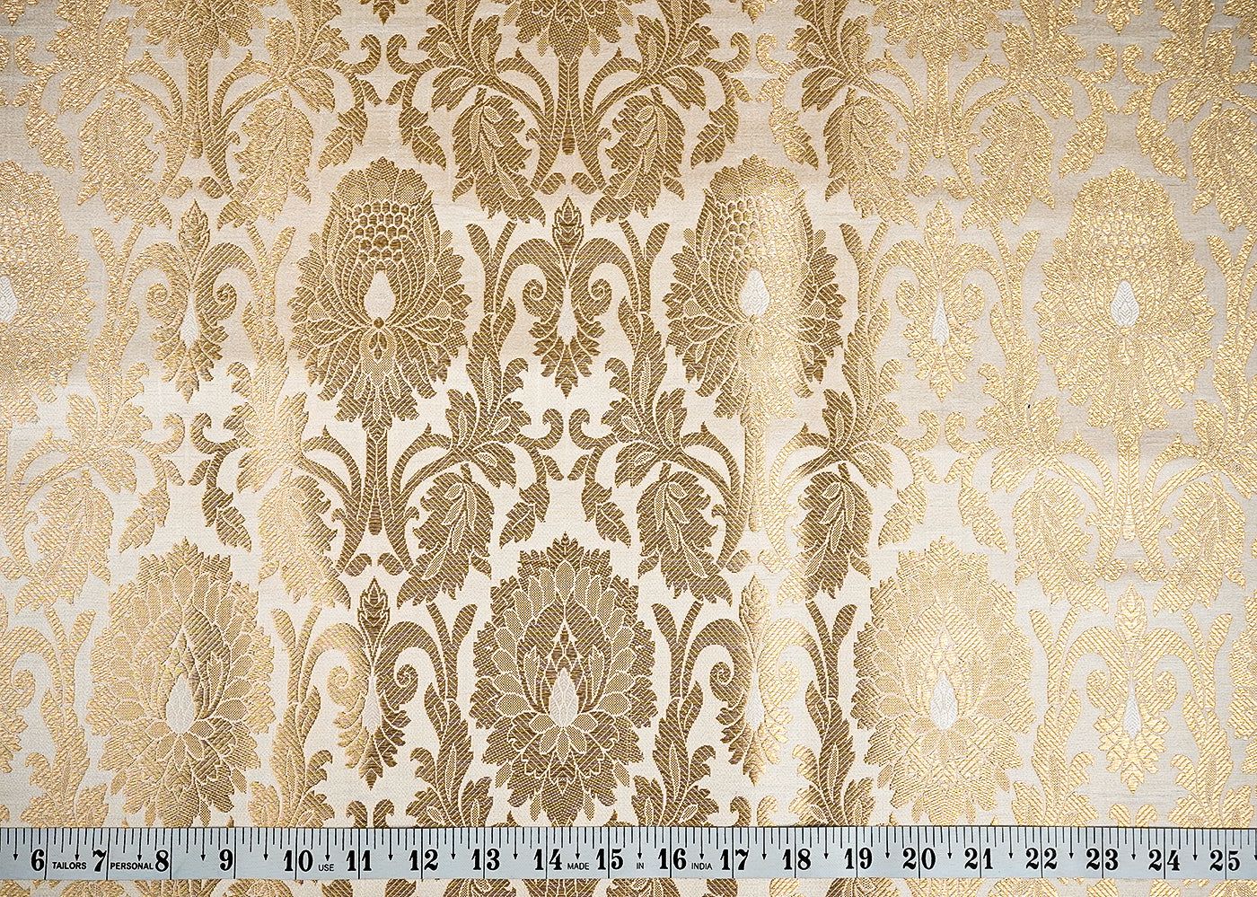 Cream Banarasi Brocade Fabric with Allover Golden Zari Handloom 15925