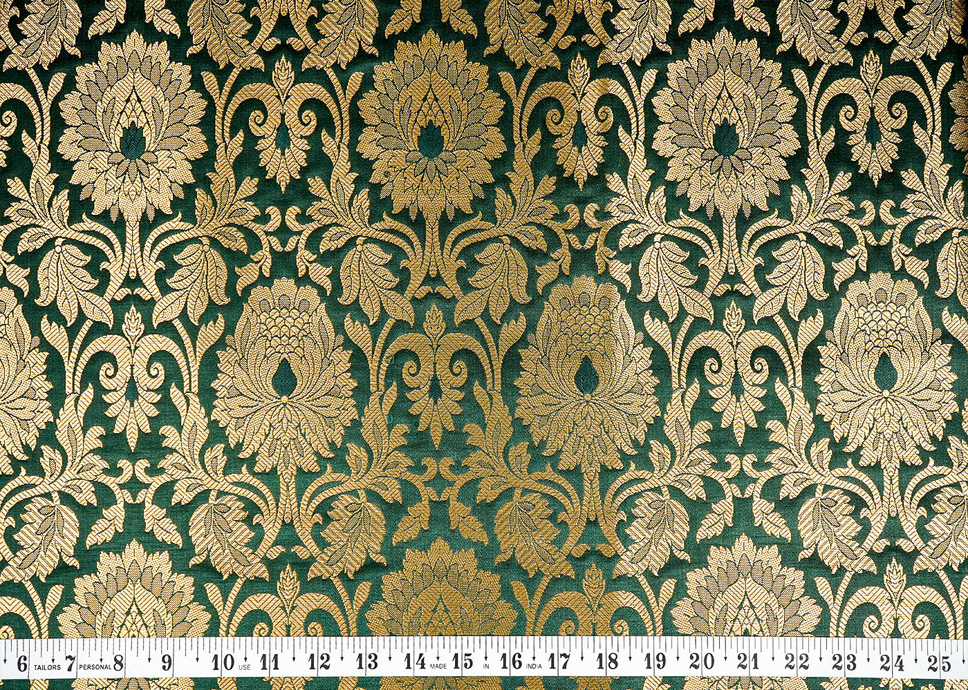 Bottel Green Banarasi Brocade Fabric with Allover Golden Zari Handloom 15927