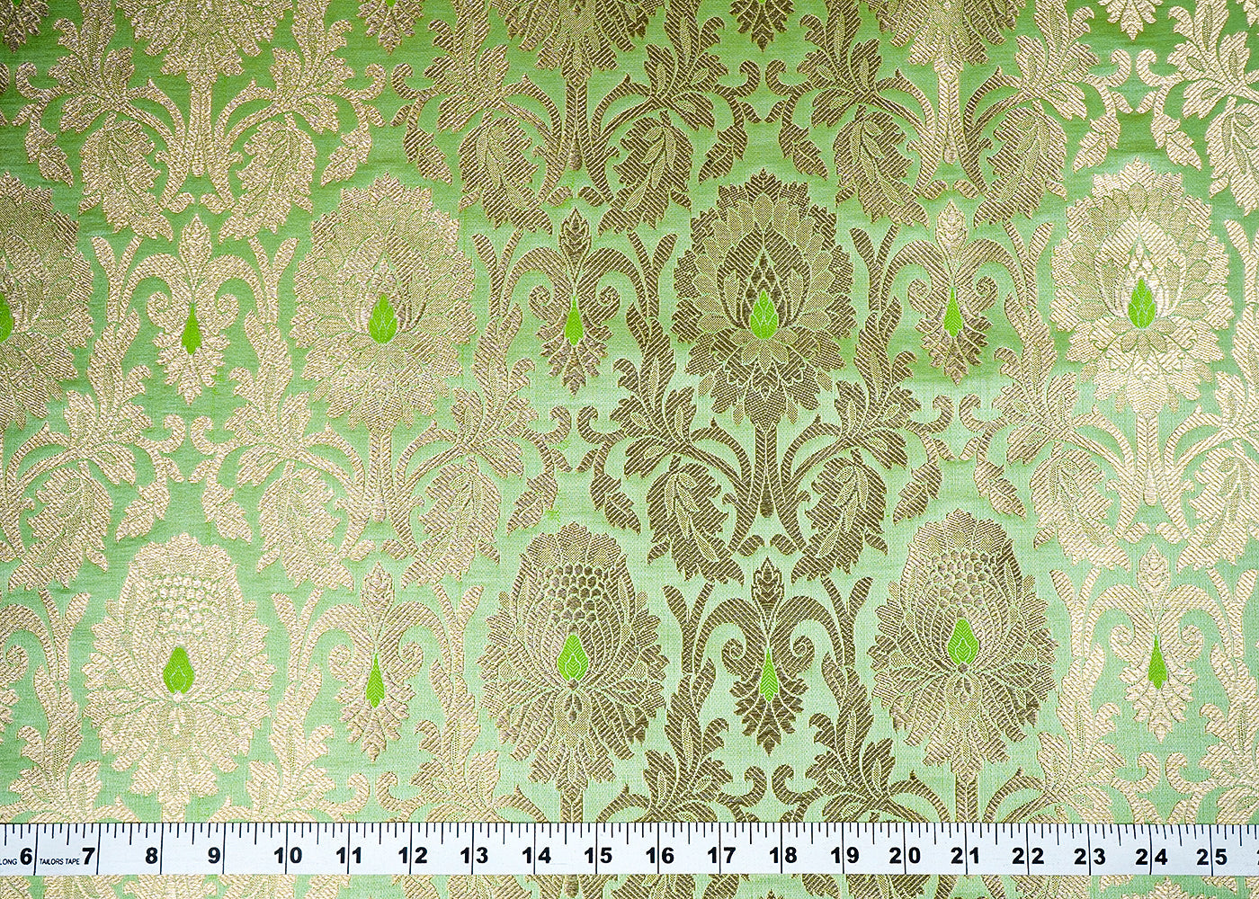 Sea Green Banarasi Brocade Fabric with Allover Golden Zari Handloom 15928