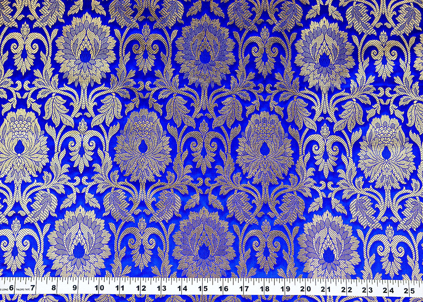 Royal Blue Banarasi Brocade Fabric with Allover Golden Zari Handloom 15929