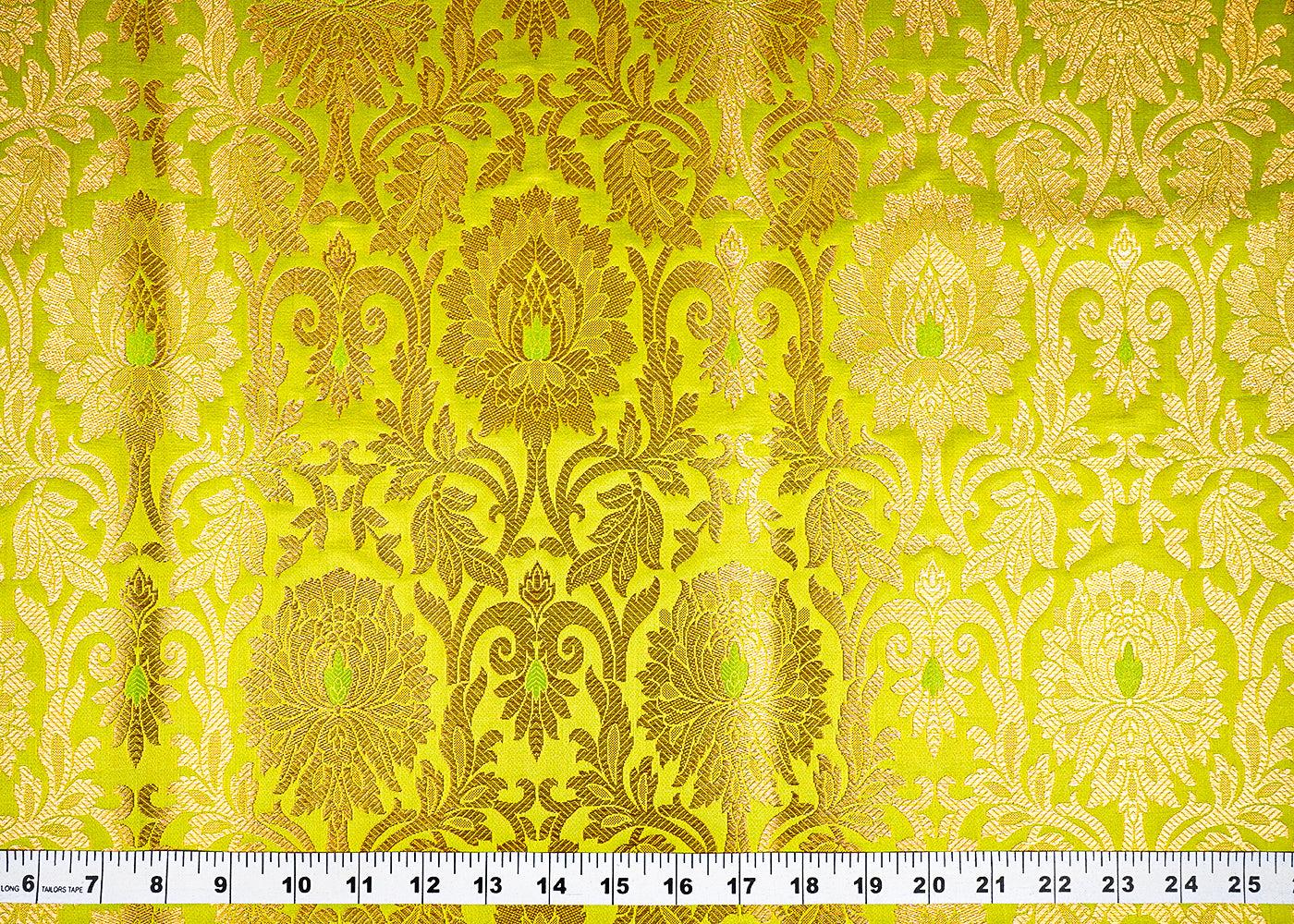 Parrot Green Banarasi Brocade Fabric with Allover Golden Zari Handloom 15930