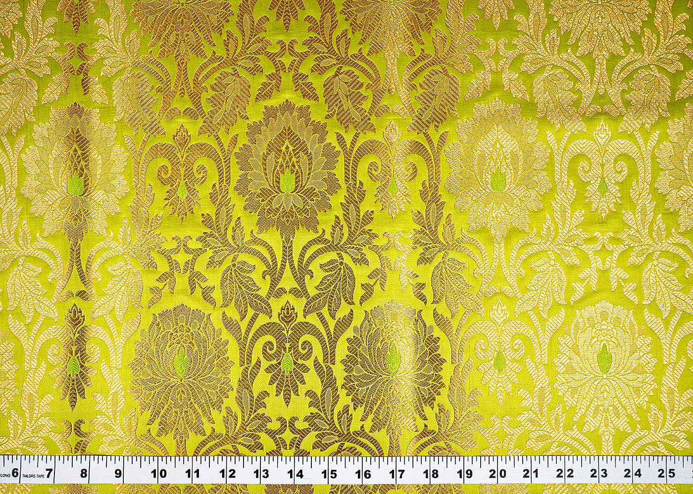 Parrot Green Banarasi Brocade Fabric with Allover Golden Zari Handloom 15930