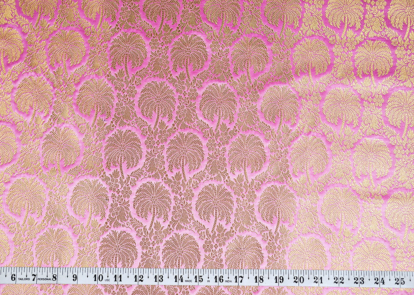 Baby Pink Banarasi Brocade Fabric with Allover Golden Zari Handloom 15934