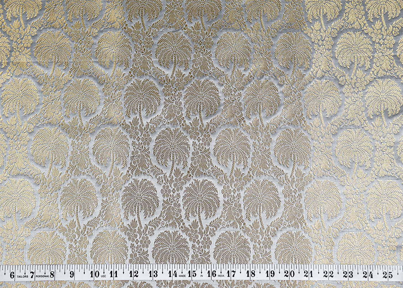 Grey Banarasi Brocade Fabric with Allover Golden Zari Handloom 15935