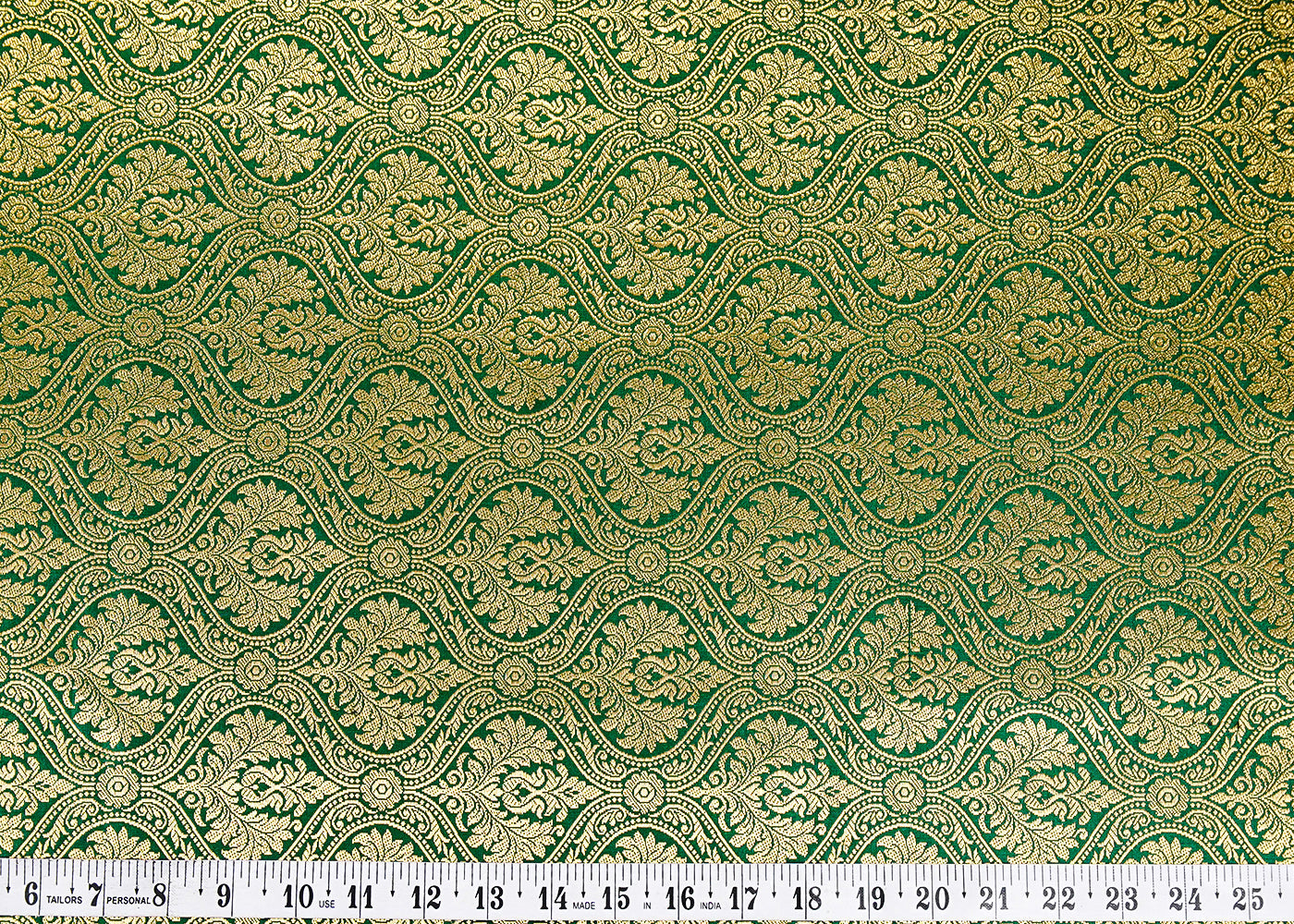 Dark Green Banarasi Brocade Fabric With Allover Golden Zari Handloom 15936