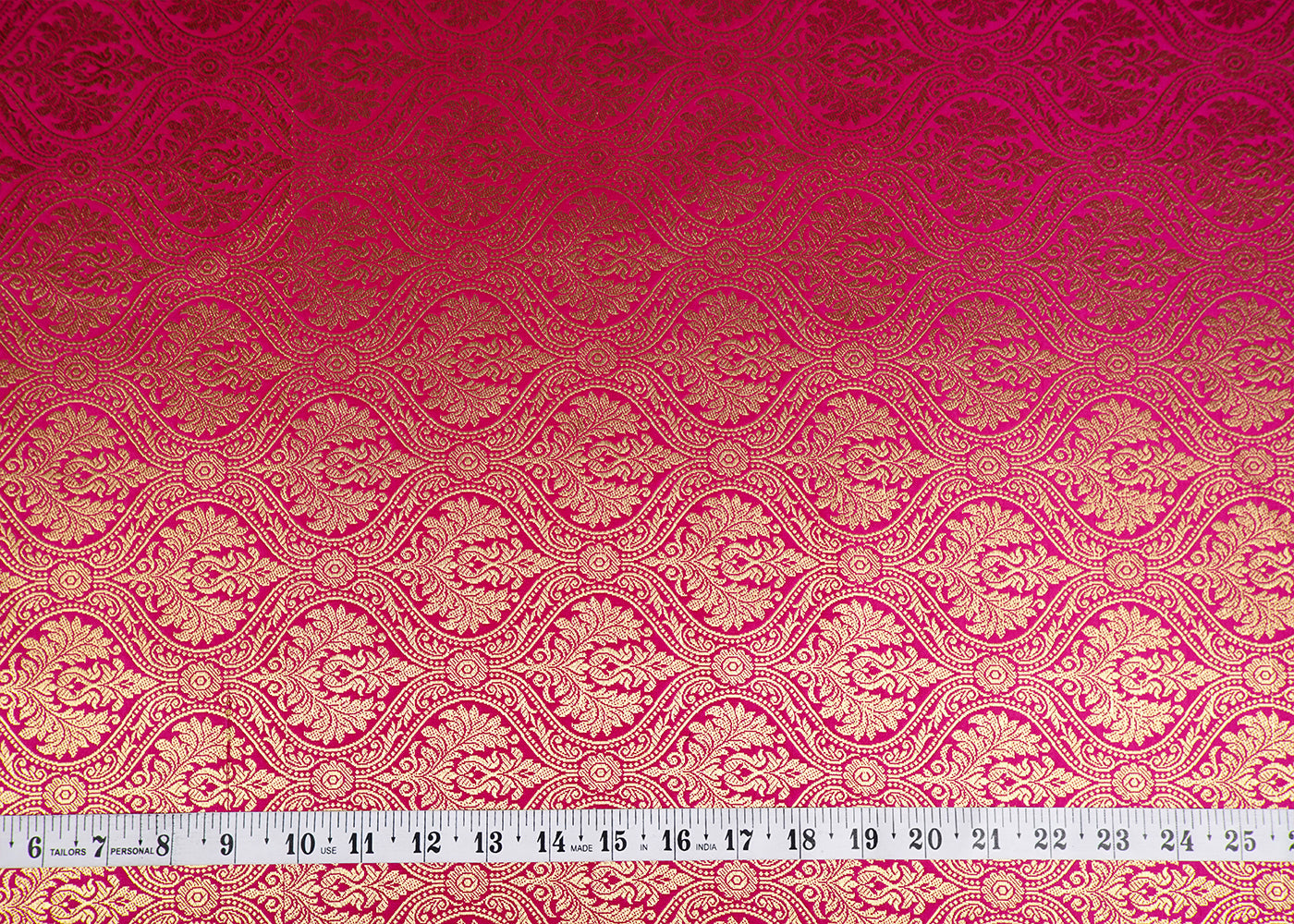 Pink Banarasi Brocade Fabric With Allover Golden Zari Handloom 15940