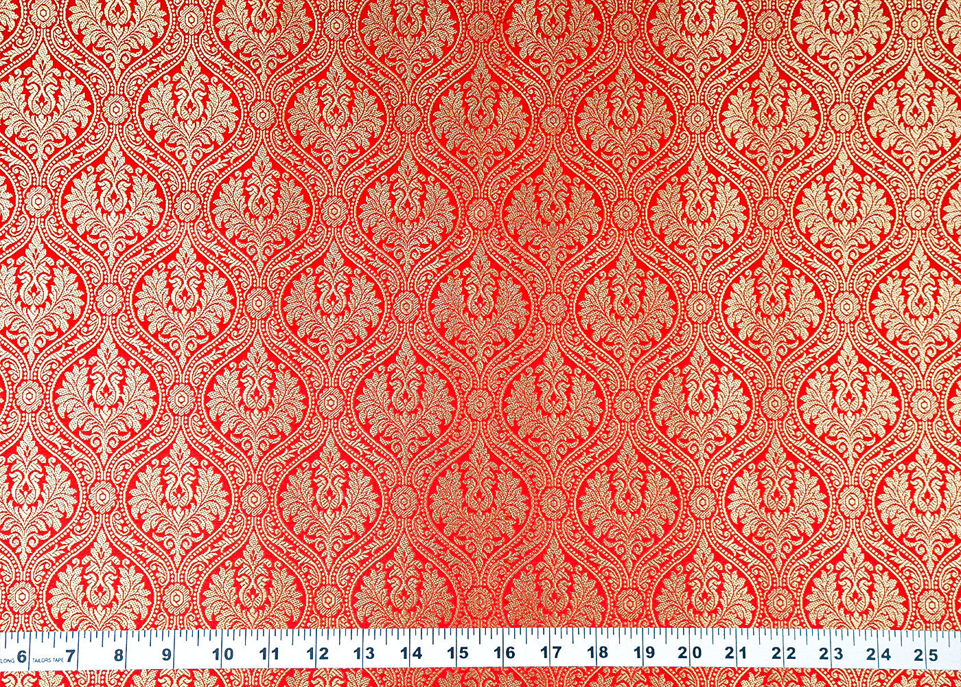 Red Banarasi Brocade Fabric With Allover Golden Zari Handloom 15942