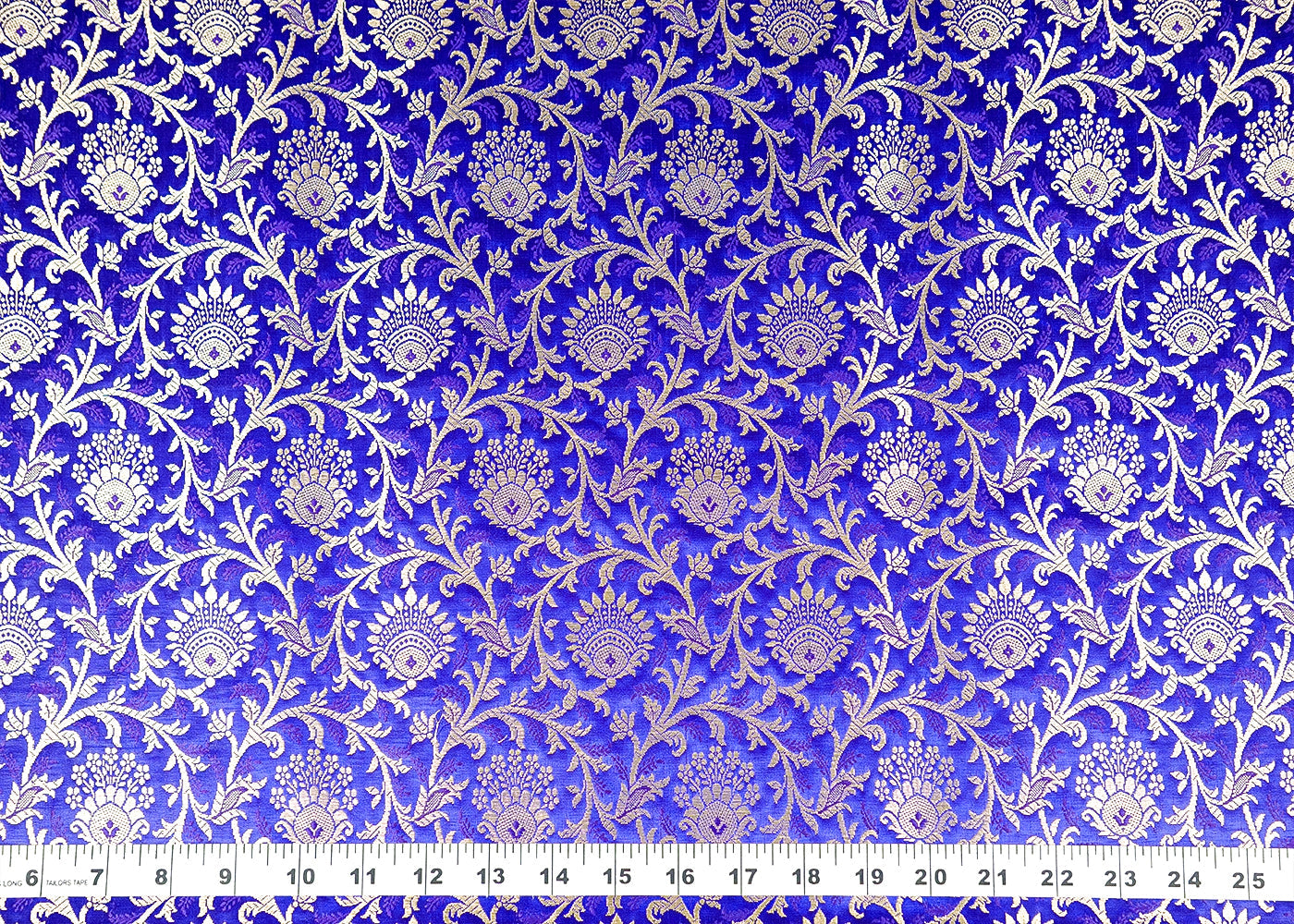 Royal blue Banarasi Brocade Fabric With Allover Golden Zari Handloom 15944