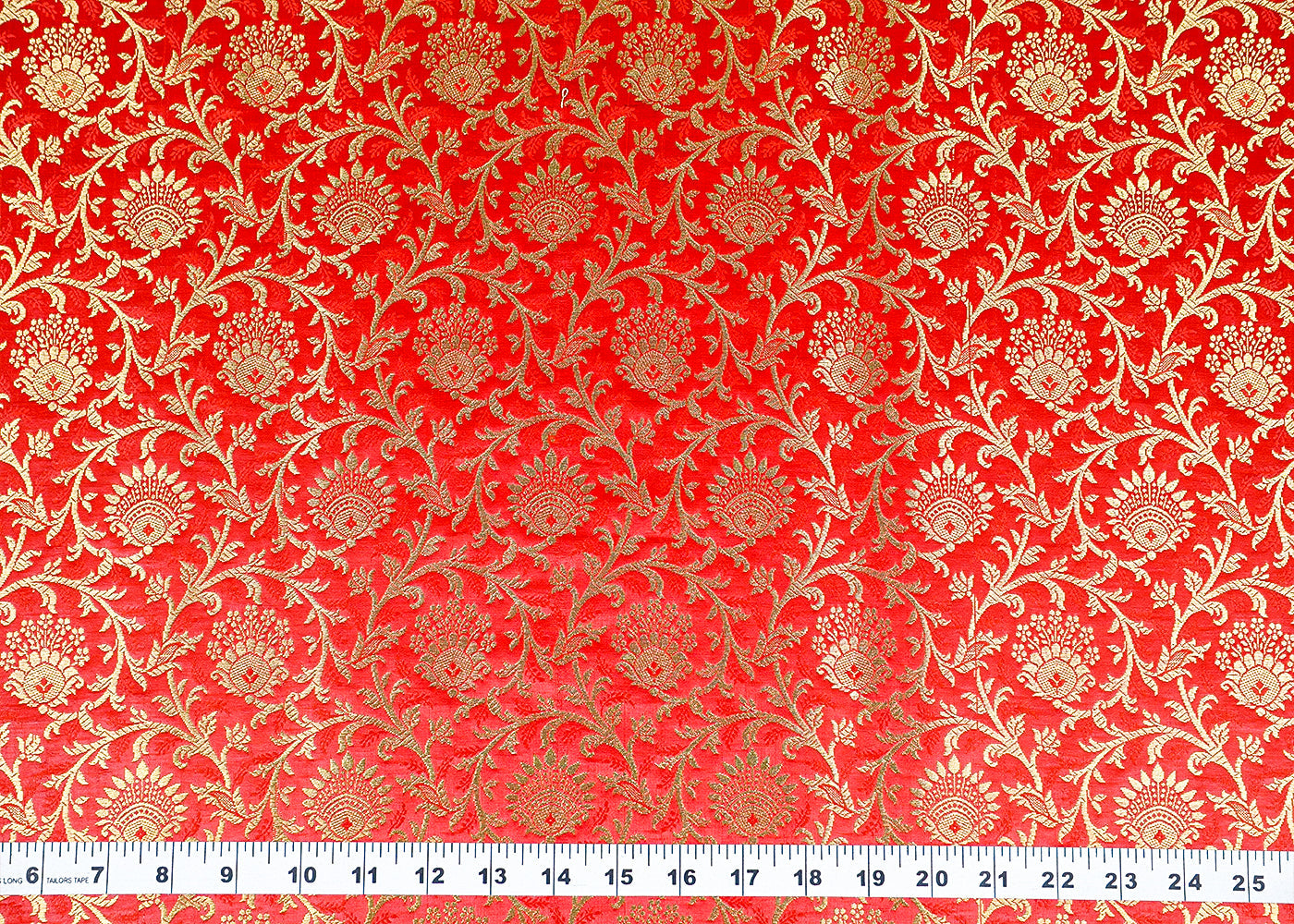 Red Banarasi Brocade Fabric With Allover Golden Zari Handloom 15945