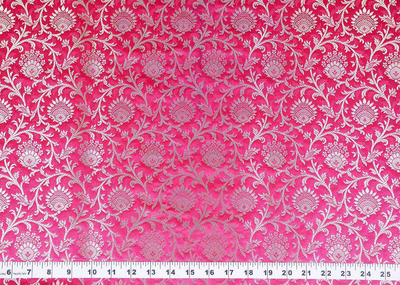 Pink Banarasi Brocade Fabric With Allover Golden Zari Handloom 15946