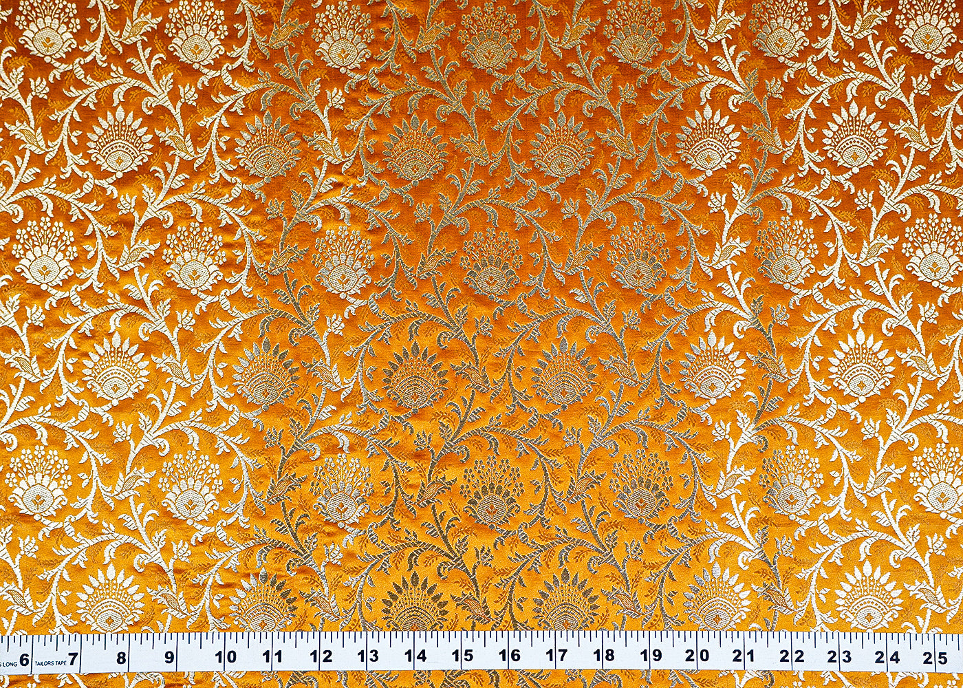 Mustrad Banarasi Brocade Fabric With Allover Golden Zari Handloom 15947